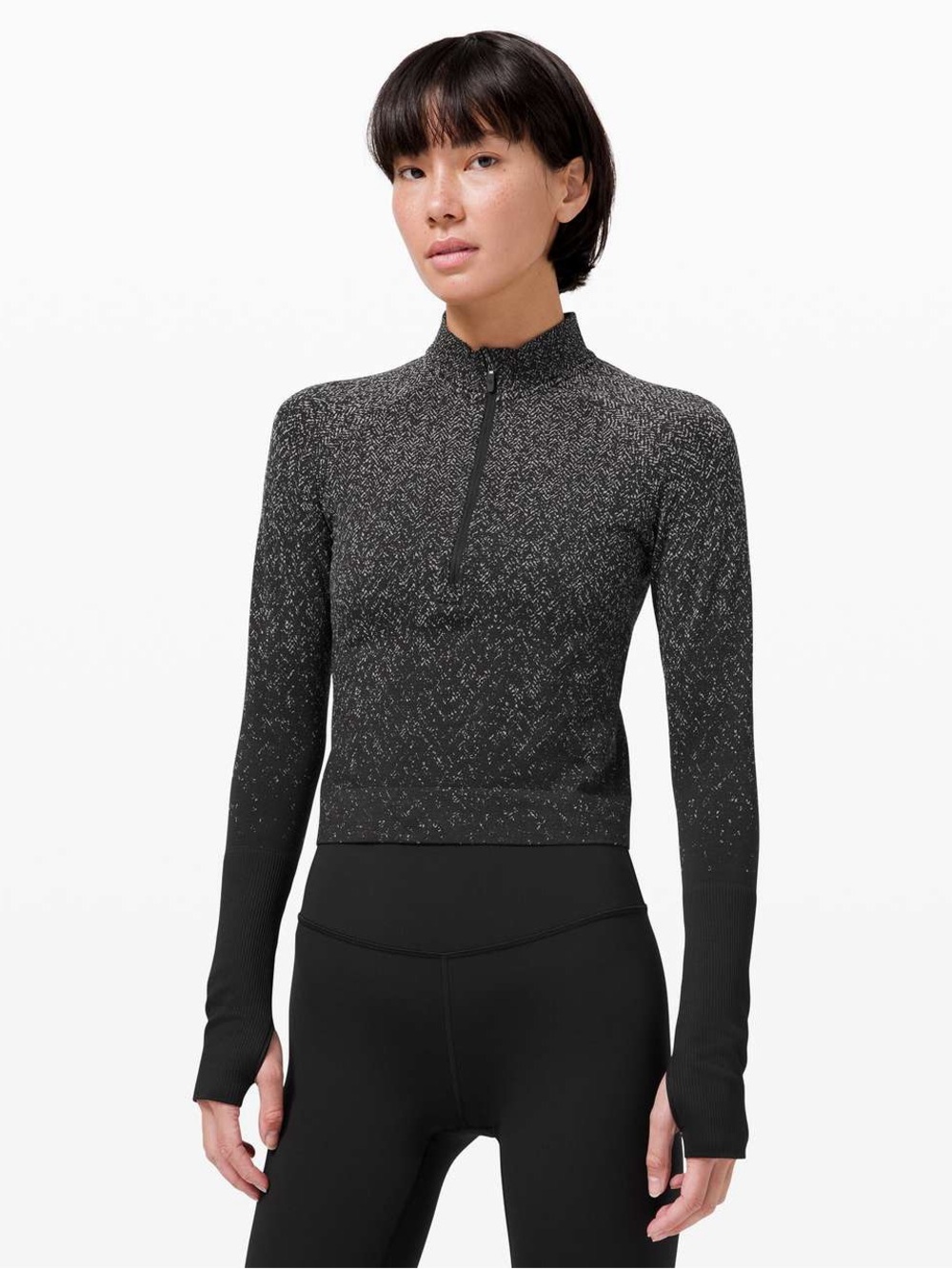 331. Lululemon Rest Less Cropped 1/2 Zip
Herringbone Fade Black / White 8 PTP14